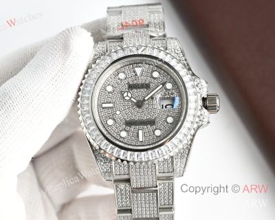 High Quality Replica Rolex Yacht-Master Different Colors with full diamonds 316 stainless steel strap Different Colors with full diamonds Face Dial Different Colors with full diamonds Bezel Men Watch 40mm